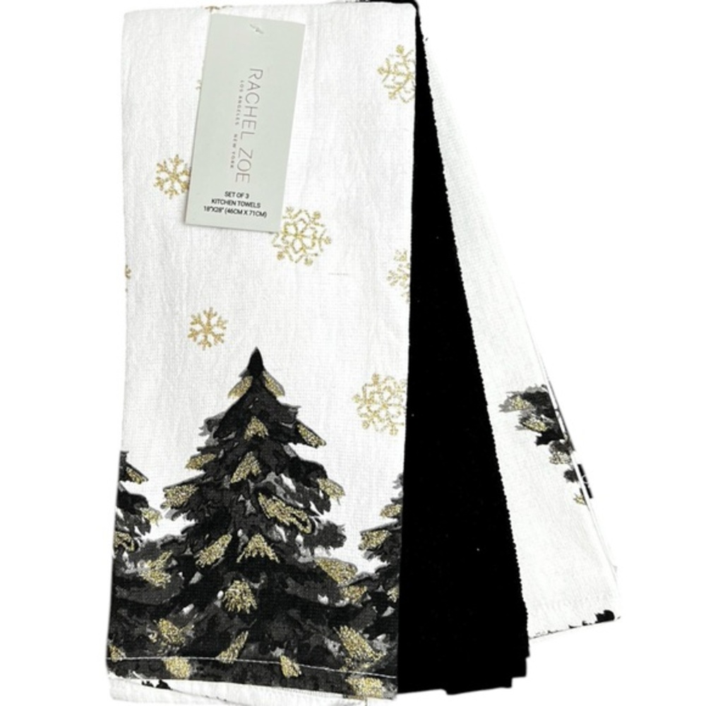 Rachel Zoe - ‘Sparkly Christmas Trees’ Dish Towels (3). NWT. Firm!